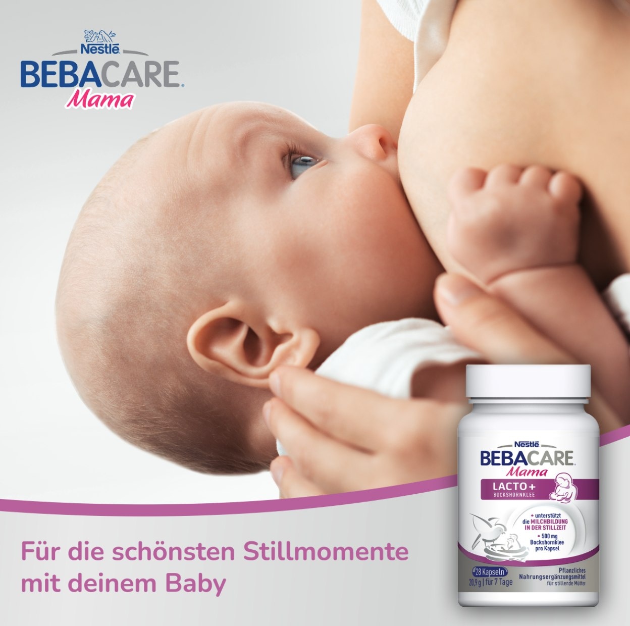 Entspannte stillende Mutter mit Baby - BEBACARE Lacto+​